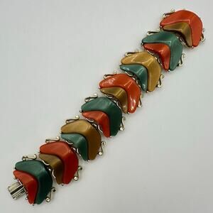 Vintage retro 1940s gold tone multicolor thermoset lucite statement bracelet